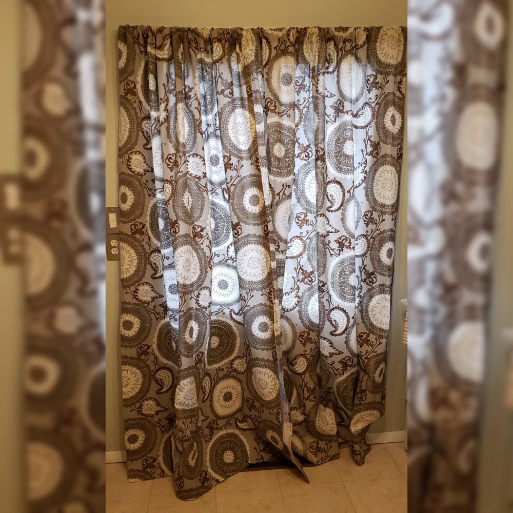 Medallion Curtains Brown/Grey/Ivory 54X84 (6 Panels)